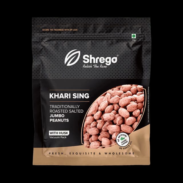Shrego Khari Sing Traditionally Roasted Salted Jumbo Peanuts with Husk, Vacuum Packed