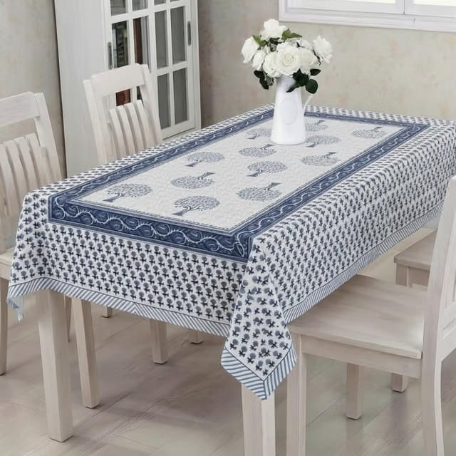 Umi 100% Cotton Jaipuri Hand Block Print Table Cloth for 6 to 8 Seater Dining Table