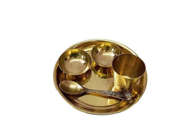 Radheshyam Enterprises Laddu Gopal ji, Thakur Ji, Krishna Brass Pooja Thali Set/Bhog Bartan/Prasad Bartan Small Utensils