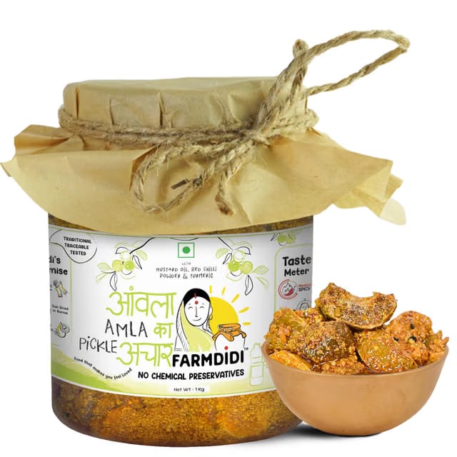FarmDidi Amla Achar 1kg in Fresh Homemade Awle ka Achaar without Onion & Garlic Seedless Indian Gooseberry Pickle Less