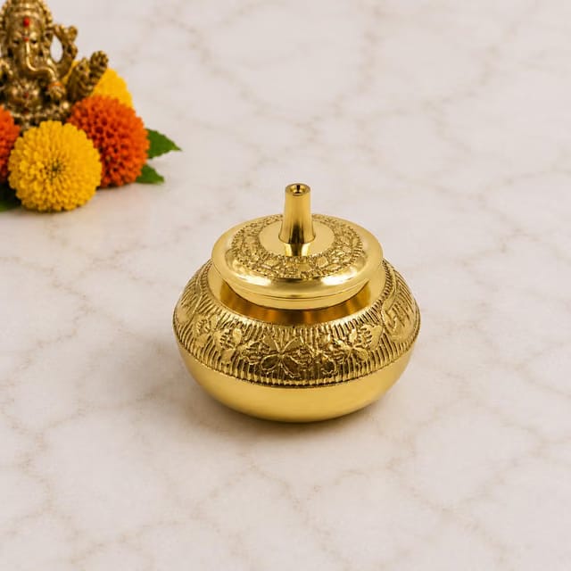 Brass Box Pooja|Puja|Roli|Chawal|Chandan|Haldi|Kumkum Puja Box|Sindoor|Turmeric|Dabbi|Dibbi|Dhani|Dani Holder with Lid