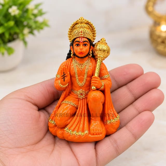 Polyresin Orange Hanuman Ji Murti Bala ji Bajrangbali Murti Statue Idol for Pooja Car Dashboard Homer Temple Small Size