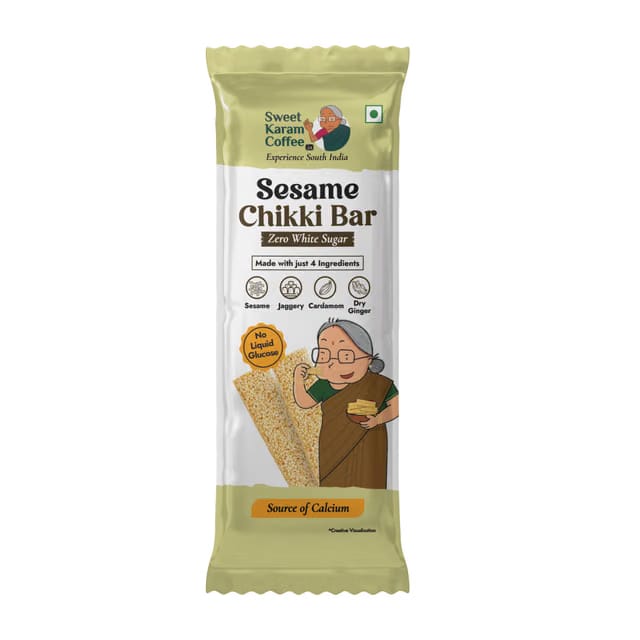 Sweet Karam Coffee White Sesame Chikki Bar - No White Sugar