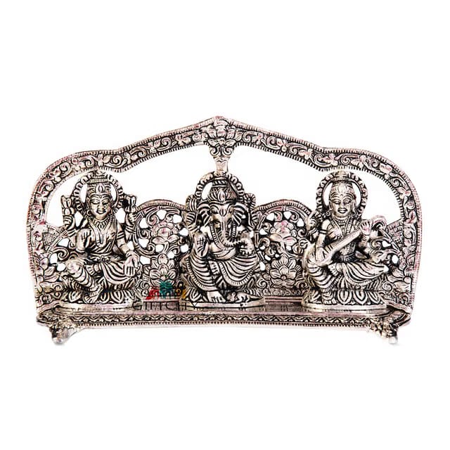 GIFTCITY Laxmi Ganesh Saraswati Idol Metal Lakshmi Ganesha Showpiece Statue Murti for Diwali Home Decor Office Showpiece