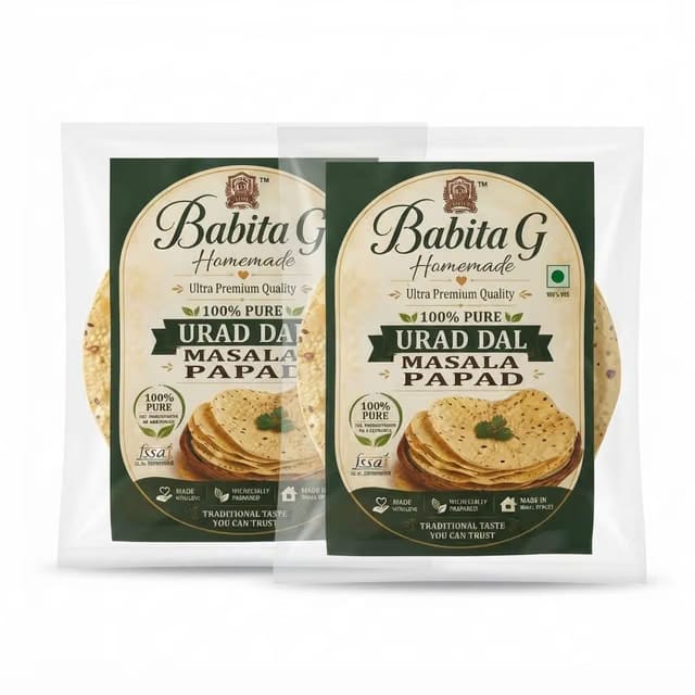 Babita G Homemade Premium Quality Urad Dal Papad - 100% Pure Urad Dal Handroll Papad