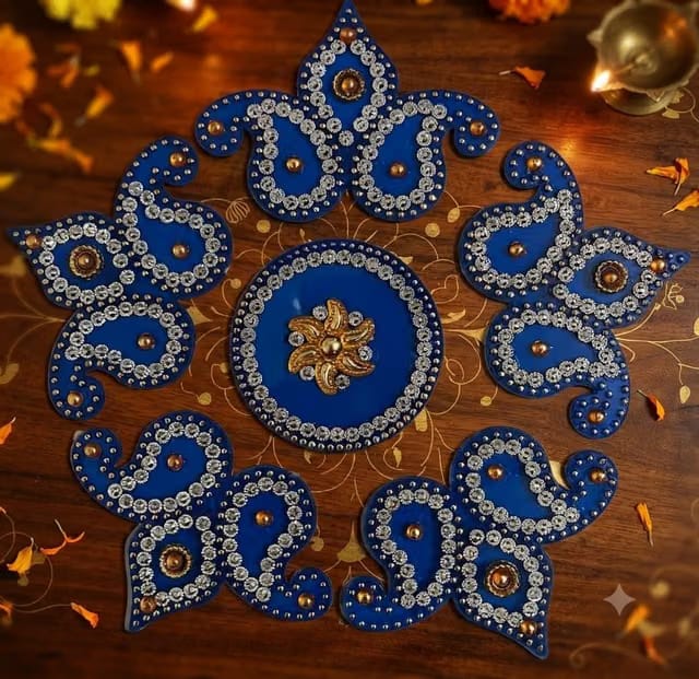 Rangoli for Diwali Decoration, 6 Pcs Blue Set Decorative Floor Acrylic Rangoli