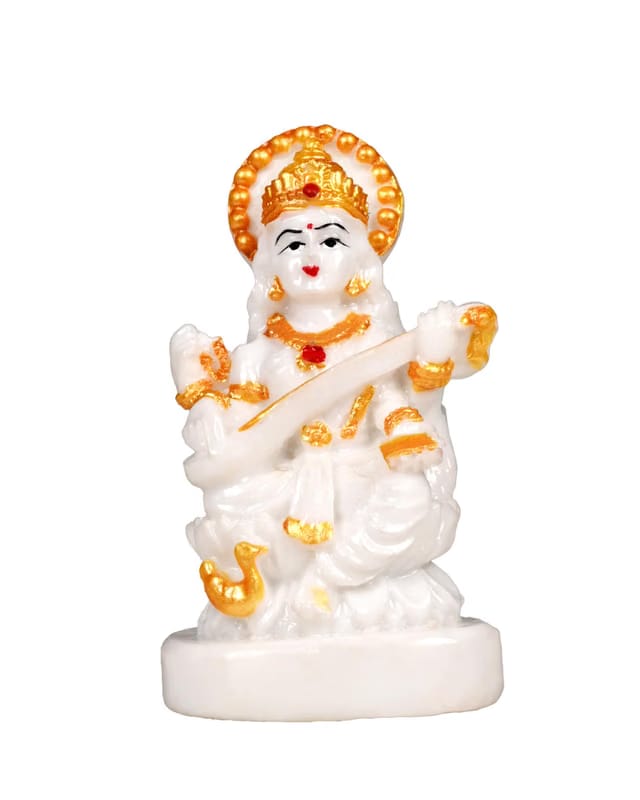 Veena Vahini Goddess Saraswati Idol Polyresin Statue Indian Spiritual Culture Sculpture Saraswati Diwali Pooja Car