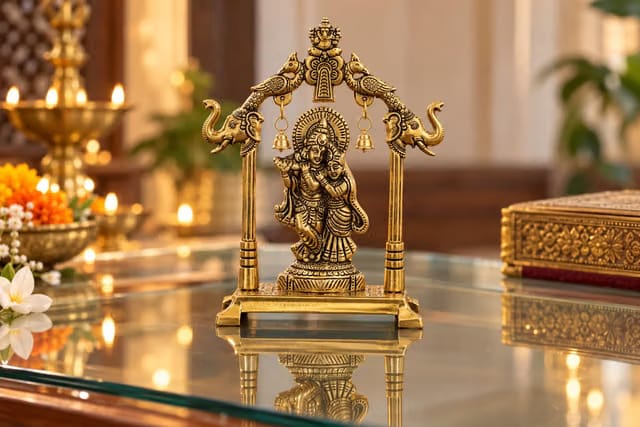 KridayKraft Metal Radha Krishna Statue Gold Plated Decor Your Home,Office & Radha Krishna Murti Idol Showpiece
