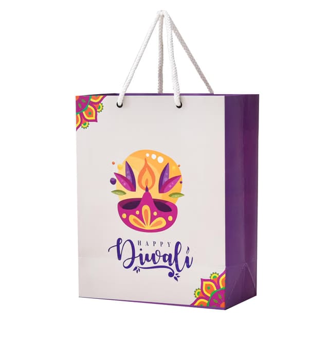 PPJ ® - HAPPY DEEWALI (1 DIYA RANGOLI) - PAPER CARRY BAG , 10 Inch X 8 Inch X 4 Inch for DIWALI RETURN GIFTS/DIWALI