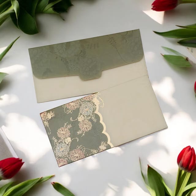 Shagun Envelopes – Green Two-Tone Small Flower Design, Premium Print – Money Envelope for Cash Gift