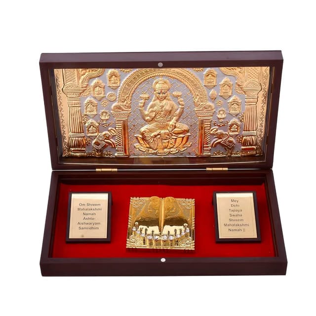 INTERNATIONAL GIFT Gold Plated Laxmi MATA Idol with Charan Paduka with Box