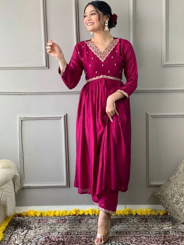 Women Embroidered Kurta with Trousers & With Dupatta