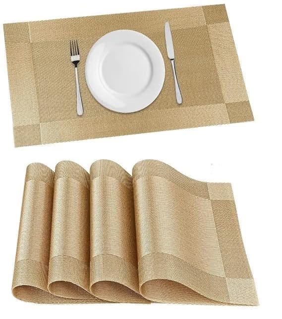 FIDEO (Gold) Premium PVC Dining Table Placemats Set of 4