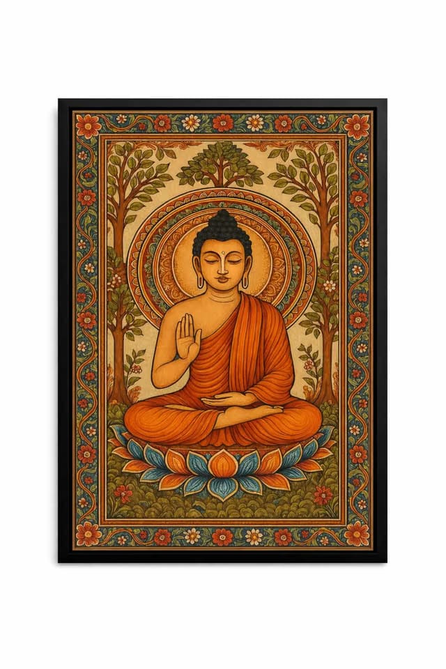 Madhubani Buddha Painting –handmade Traditional Mithila Folk Art Wall Decor for Home