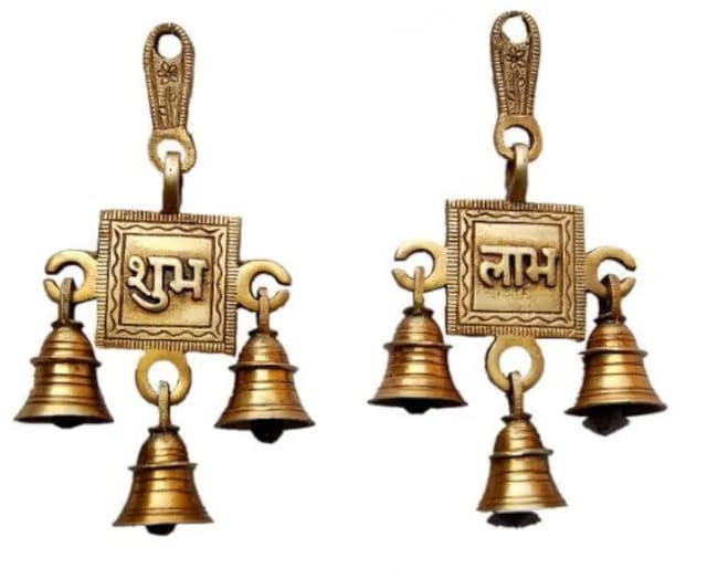 100% Pure Brass Shubh Labh Door Hanging Bells Set, Hanging Bells for Home Decor, Wall Decor, Pure Brass Bells for Pooja