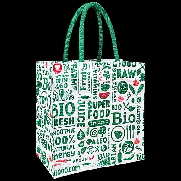 Lunch Bag/Gift Bag - Jute, Green, Printed, With Padded Handles, 1 pc