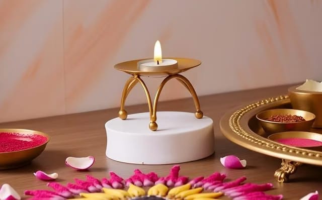Handcrafted Golden Metal Tea Light Candle Holder Stand for Home Décor