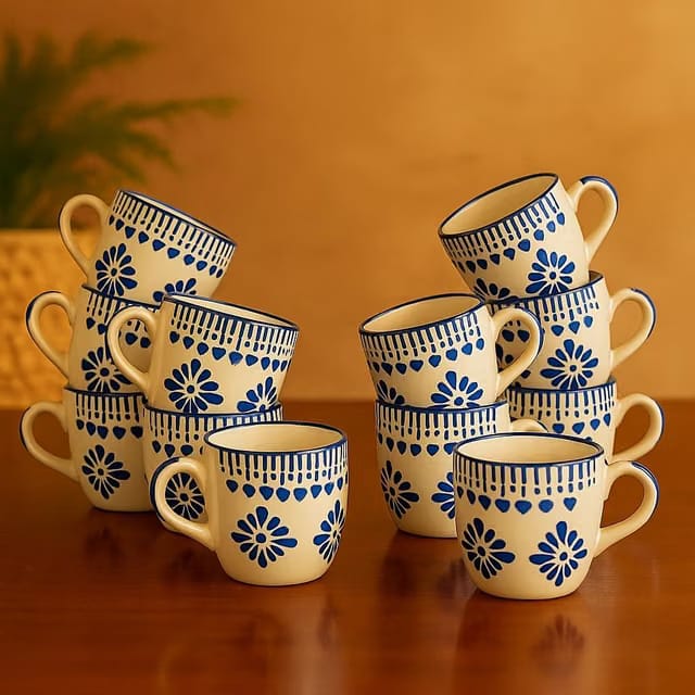 HandPainted Ceramic Tea Cups Set of 12 Small Coffee Chai Serving Mug Microwave Safe
