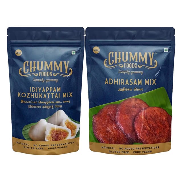 CHUMMY FOODS Idiyappam & Kozhukattai Mix + Adhirasam Mix Combo – Traditional South Indian Meal & Snack Combo – Quick and