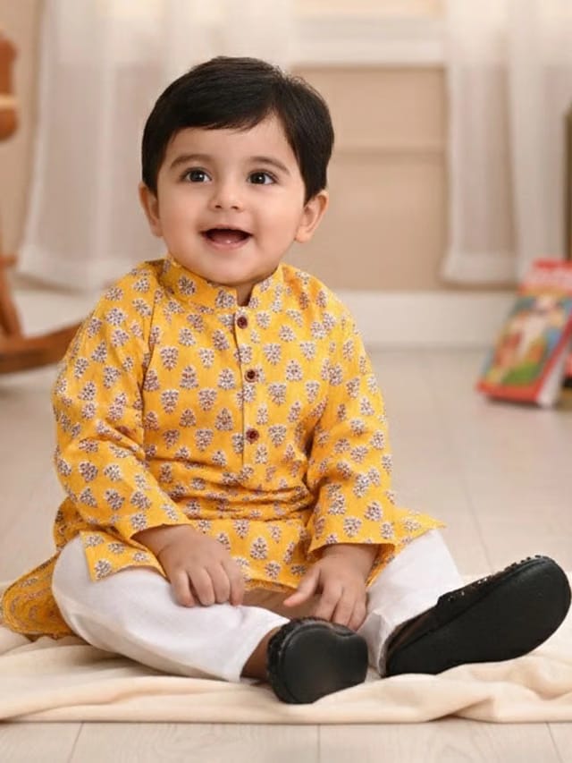 Boys Ethnic Motifs Printed Regular Pure Cotton Kurta with Pyjamas