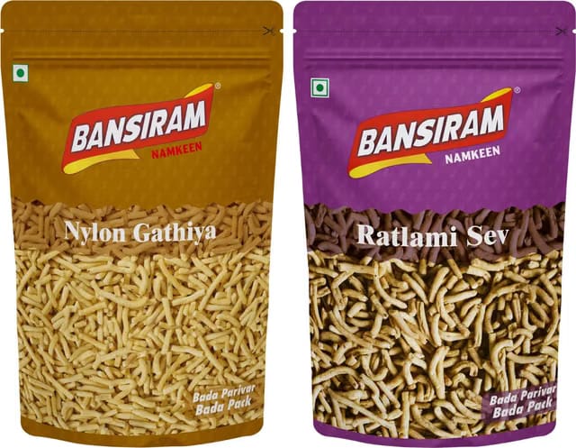 Bansiram Namkeen Nylon Gathiya & Ratlami Sev Combo Pack Ratlami Sev
