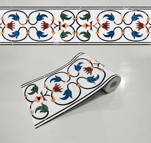 Marble Petal Inlay Effect Wall Border - 4 Inch x 10 Feet Self-Adhesive Vinyl Trim – Traditional Floral Accent for