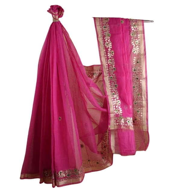 Designer Kota Doria Saree with Gota Patti Work – Lightweight Traditional Saree with Blouse Piece for Festive & Wedding