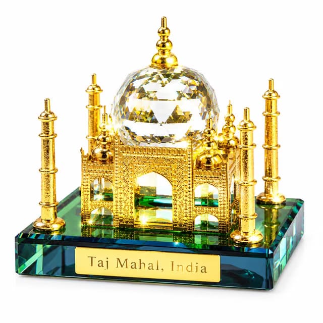 Crystal Taj Mahal Decorative Showpiece with Gold Detailing for Home Décor, Office Décor