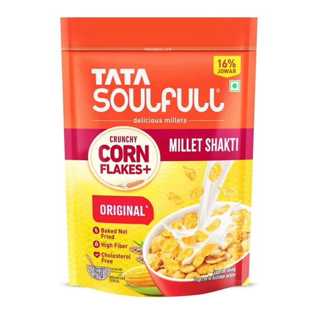 Tata Soulfull Corn Flakes, Original, Crunchy Corn & Millets, Baked Not Fried, High Fiber