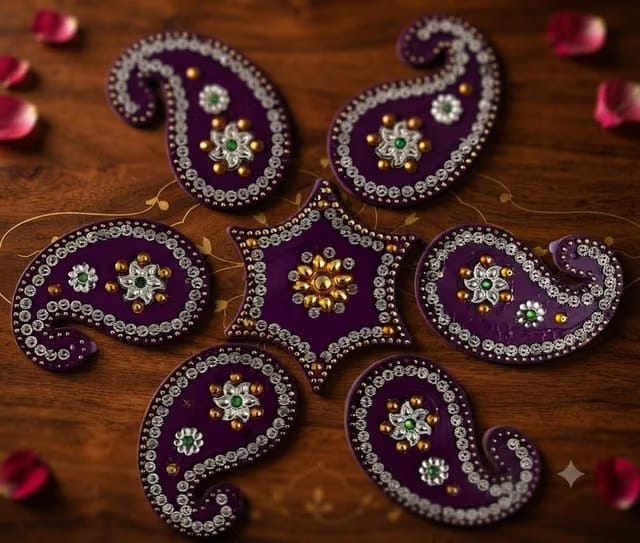 Diwali Rangoli Decoration, 7Pcs Purple Set Decorative Floor Acrylic Rangoli