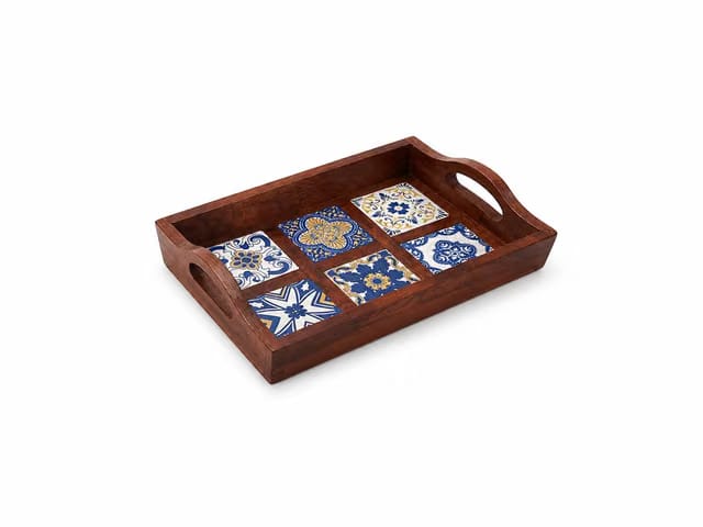 AmazingGrace Small 12 x 8 Inch Wooden Serving Tray with Handles