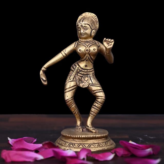 Vintage Gulley Brass Handicraft Kathakali Dancing Lady Showpiece, Traditional Brass Dancing Figure Statue