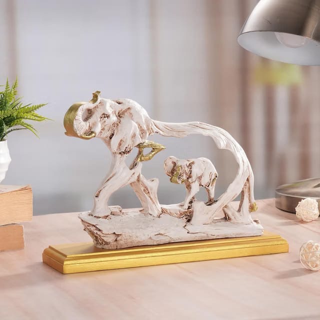 TIED RIBBONS Elephant Statue with Baby Elephant (Resin, 24 cm x 17 cm) Figurines Animal Statue Wooden Base for Home