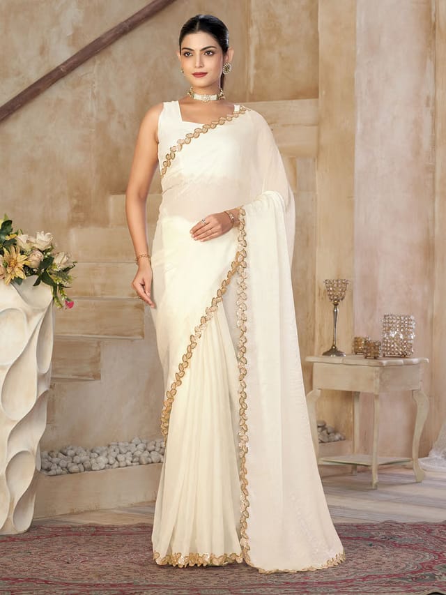 kasee Solid Embellished Sequinned Saree With Blouse Piece