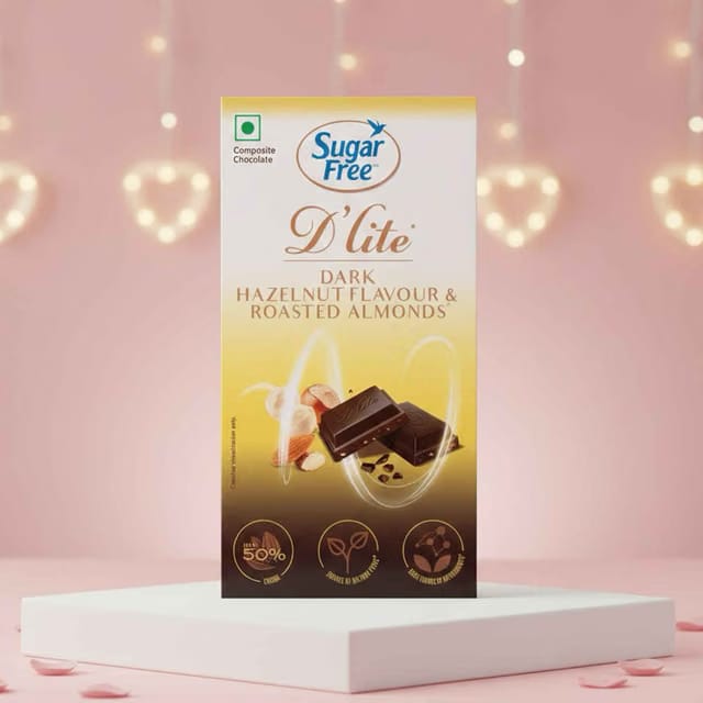 Sugar free D'lite Hazelnut & Roasted Almonds Dark Chocolate Bar