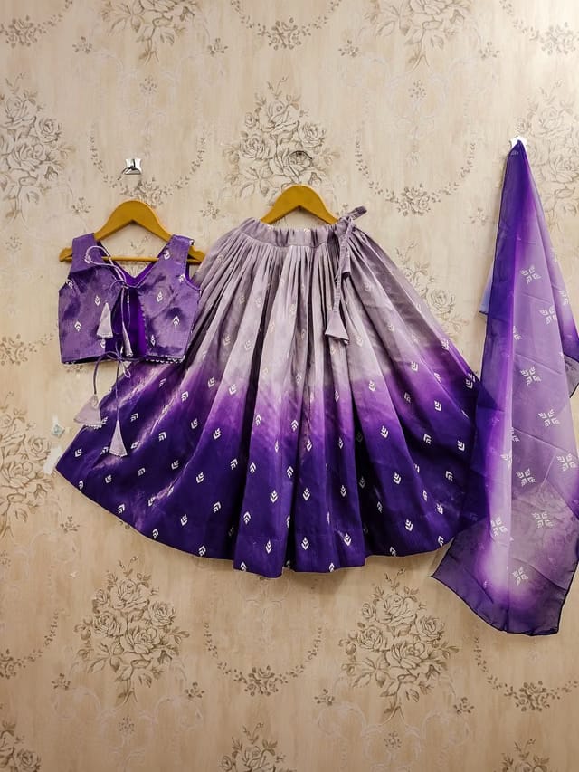 Girls Ombre Printed Lehenga Choli Set With Dupatta