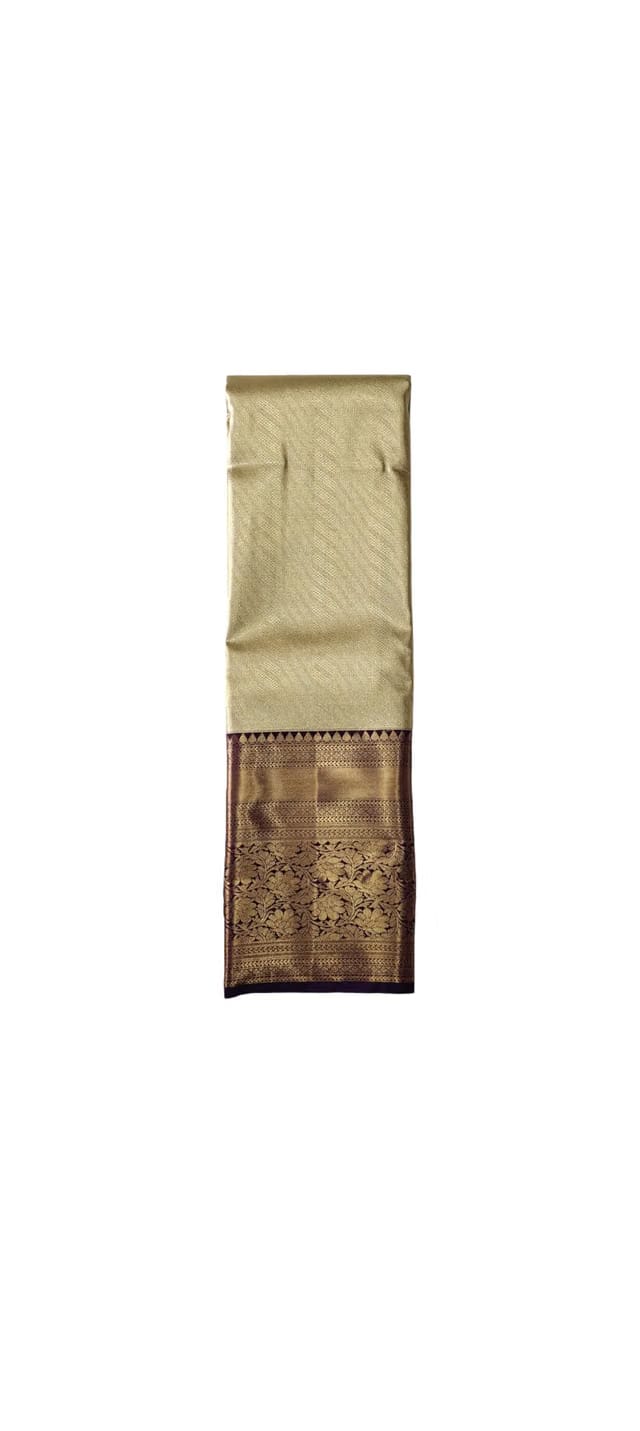 Traditional Dharmavaram Pure Silk Saree, Gold with Purple Border