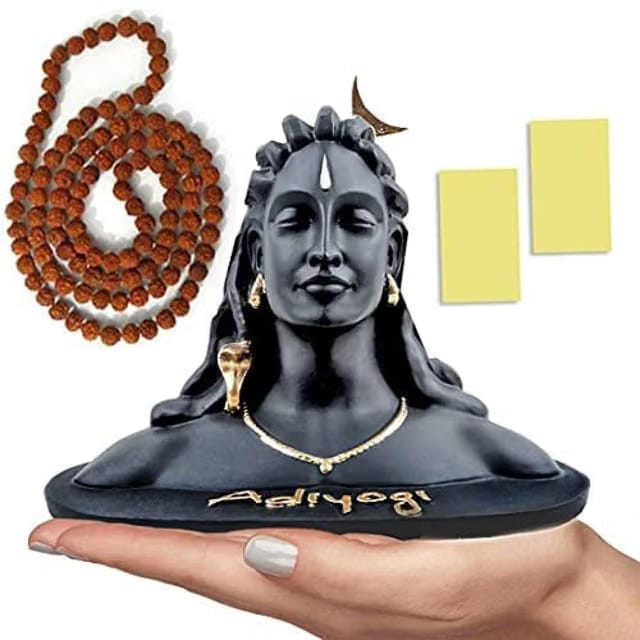 JD FRESH 3 Inch Adiyogi Statue with Rudraksh Mala/Resin Car Dashboard Idols/Lord Shiva for Pooja/Shivratri