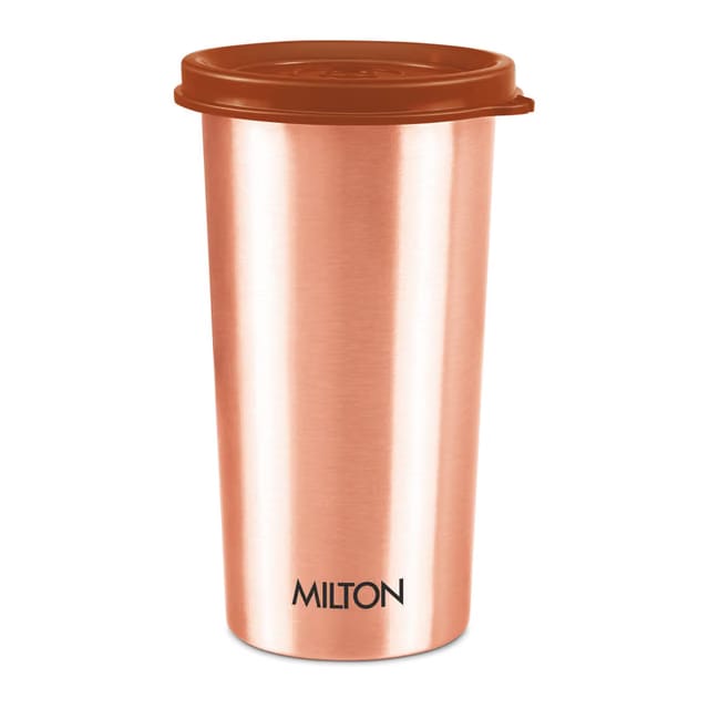MILTON Copper Tumbler with Lid, 480ml, 100% Pure Copper, BPA Free, Leak Proof, Office, Boosts Immunity