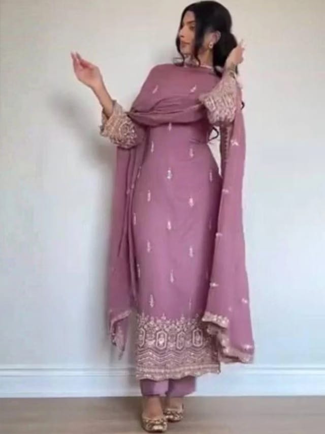 Women Ethnic Motifs Embroidered Regular Thread Work Kurta with Trousers & With Dupatta