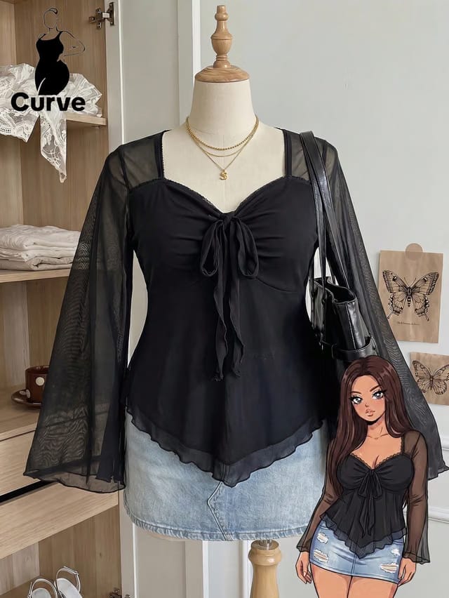 Women's Plus Size Sheer Top