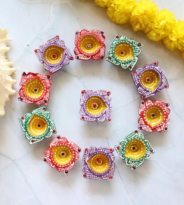 Indian Karigar 12 Diya for Diwali Diyas for Diwali Festival Terracotta Decorative Diyas for Diwali Decoration Items for