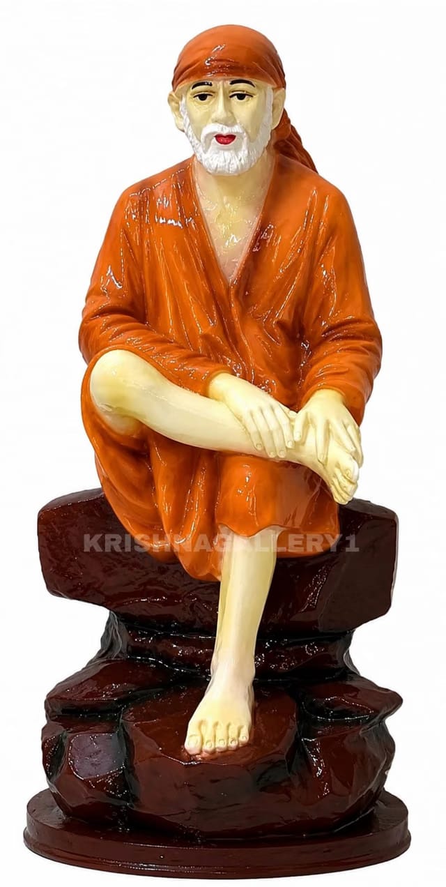 krishnagallery Sai Baba Murti Antique Material Marble Look Shinning Idol (Orange,9 Inch)