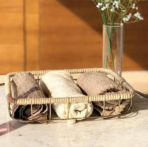 Premium Bathroom And Kitchen Wicker Basket Seagrass Kauna Grass For Towel - 11" X 8" X 2.5", Rectangular, Beige