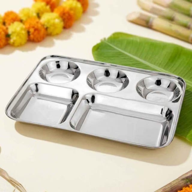 Stainless Steel Compartment Plates ( 5In 1) Bhojan Thali