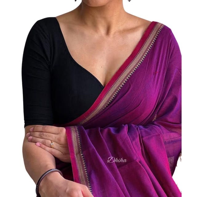 Narayanpet Pure Cotton Avani Border Saree for Women with Running Blouse