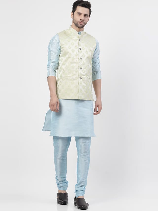 TS LIFESTYLE Men Mandarin Collar Kurta with Churidar & Nehru jacket