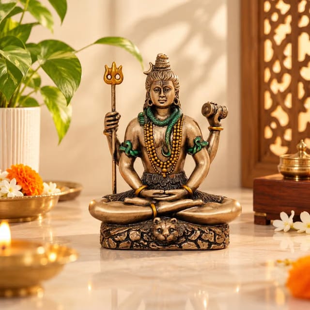 eCraftIndia Brown Resin Meditating Lord Shiva Statue