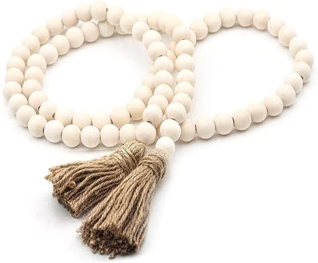 74 inches Large Wooden Decorative Garland with Jute Tassels for Dining & Table Decor