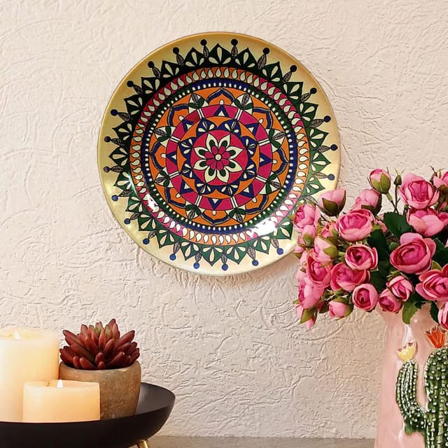 Indian Traditional Art Ceramic Decorative Designer Wall Hanging Plate with Stand and Hook